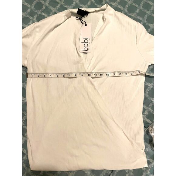 Bobi Modal Wide Rib Wrap Top Long-sleeve in White Womens Size L NWT - Picture 5 of 7
